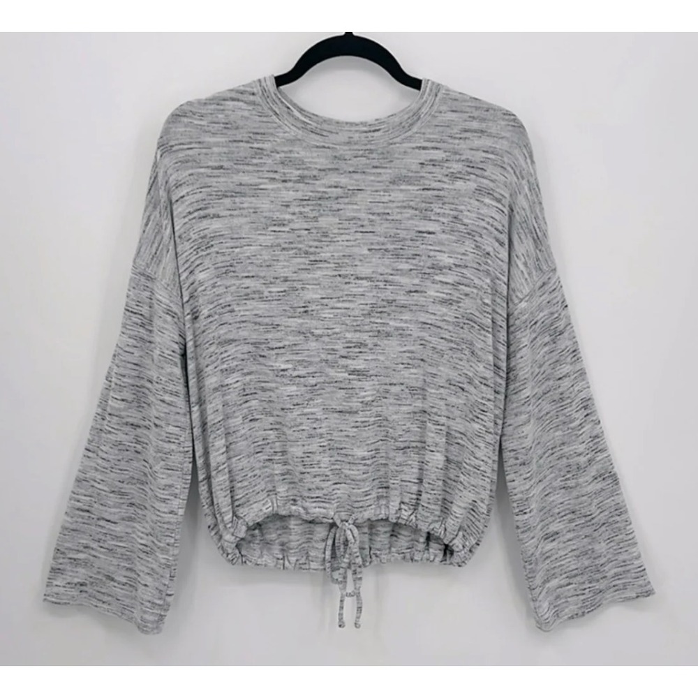 AERIE Cozy Gray Marled Heather OVERSIZED SWEATER TOP Drawstring Waist S